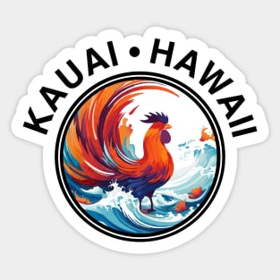 Kauai Hawaii - Rooster (with Black Lettering) Sticker